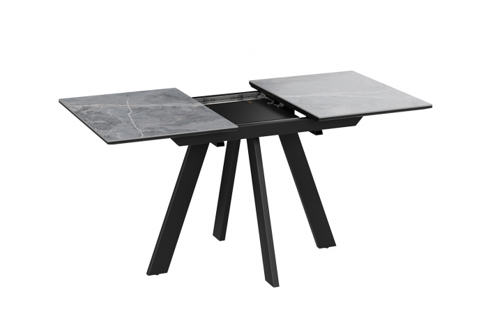 Стол обеденный раздвижной «Бронкс» Тип 1 Черный муар, Керамика матовая серый мрамор