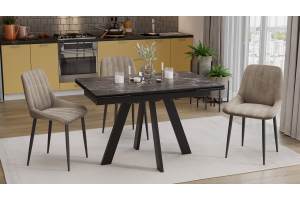 Стол обеденный раздвижной Джаггер Тип 1 Черный муар, Керамика матовая черный мрамор