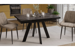 Стол обеденный раздвижной Джаггер Тип 1 Черный муар, Керамика матовая черный мрамор