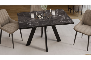 Стол обеденный раздвижной Джаггер Тип 1 Черный муар, Керамика матовая черный мрамор