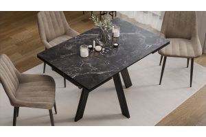 Стол обеденный раздвижной Джаггер Тип 1 Черный муар, Керамика матовая черный мрамор