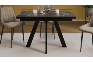 Стол обеденный раздвижной Джаггер Тип 1 Черный муар, Керамика матовая черный мрамор