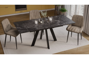 Стол обеденный раздвижной Джаггер Тип 1 Черный муар, Керамика матовая черный мрамор