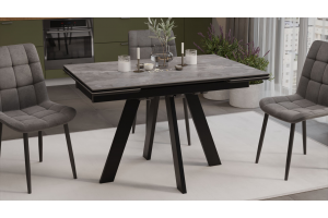 Стол обеденный раздвижной Джаггер Тип 1 Черный муар, Керамика матовая серый мрамор