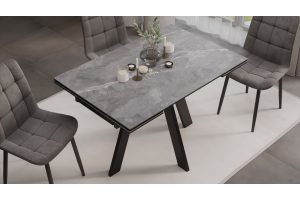 Стол обеденный раздвижной Джаггер Тип 1 Черный муар, Керамика матовая серый мрамор