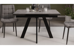 Стол обеденный раздвижной Джаггер Тип 1 Черный муар, Керамика матовая серый мрамор