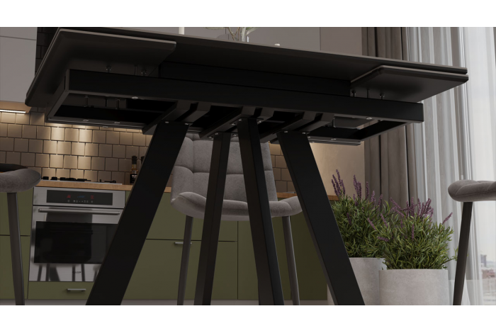 Стол обеденный раздвижной «Дуглас» Тип 1 Черный муар, Керамика матовая серый мрамор