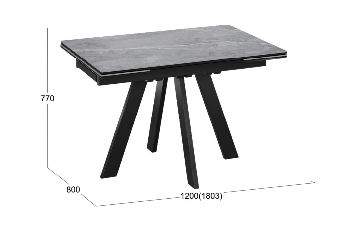 Стол обеденный раздвижной «Дуглас» Тип 1 Черный муар, Керамика матовая серый мрамор