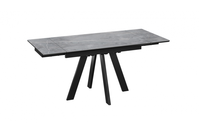 Стол обеденный раздвижной «Дуглас» Тип 1 Черный муар, Керамика матовая серый мрамор