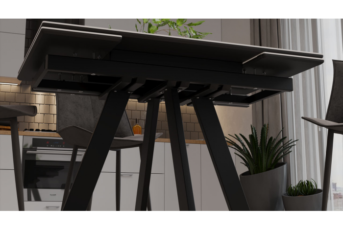 Стол обеденный раздвижной «Дуглас» Тип 1 Черный муар, Керамика матовая белый мрамор