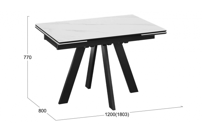 Стол обеденный раздвижной «Дуглас» Тип 1 Черный муар, Керамика матовая белый мрамор
