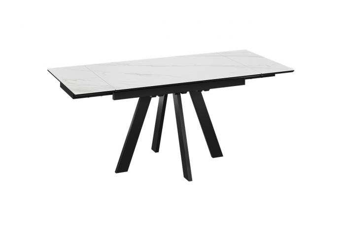 Стол обеденный раздвижной «Дуглас» Тип 1 Черный муар, Керамика матовая белый мрамор