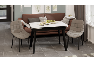 Стол обеденный раздвижной Джойс Тип 1 Черный муар, Керамика матовая белый мрамор