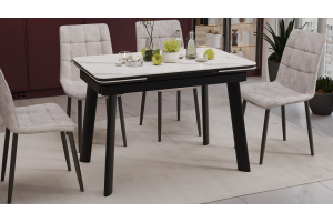 Стол обеденный раздвижной Джойс Тип 1 Черный муар, Керамика матовая белый мрамор