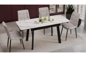 Стол обеденный раздвижной Джойс Тип 1 Черный муар, Керамика матовая белый мрамор