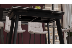 Стол обеденный раздвижной Джойс Тип 1 Черный муар, Керамика матовая белый мрамор