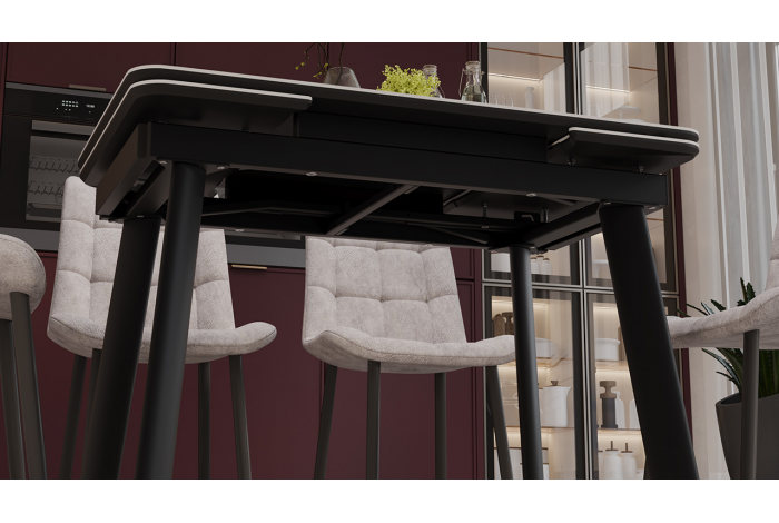 Стол обеденный раздвижной «Джойс» Тип 1 Черный муар, Керамика матовая белый мрамор