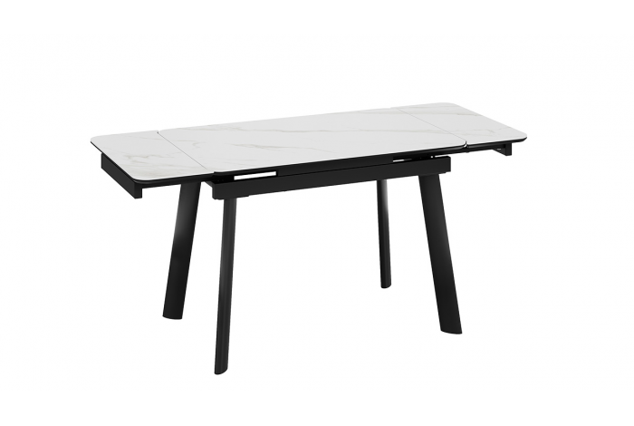 Стол обеденный раздвижной «Джойс» Тип 1 Черный муар, Керамика матовая белый мрамор