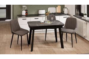 Стол обеденный раздвижной Джойс Тип 1 Черный муар, Керамика матовая черный мрамор