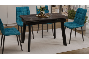 Стол обеденный раздвижной Джойс Тип 1 Черный муар, Керамика матовая черный мрамор