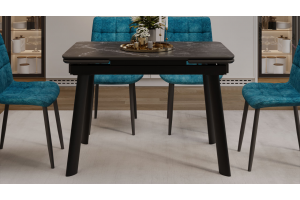 Стол обеденный раздвижной Джойс Тип 1 Черный муар, Керамика матовая черный мрамор