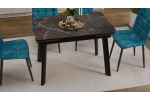 Стол обеденный раздвижной Джойс Тип 1 Черный муар, Керамика матовая черный мрамор