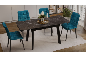 Стол обеденный раздвижной Джойс Тип 1 Черный муар, Керамика матовая черный мрамор