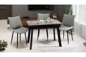 Стол обеденный раздвижной Джойс Тип 1 Черный муар, Керамика матовая серый мрамор