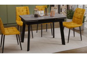 Стол обеденный раздвижной Джойс Тип 1 Черный муар, Керамика матовая серый мрамор