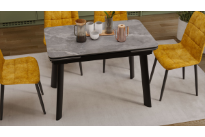 Стол обеденный раздвижной Джойс Тип 1 Черный муар, Керамика матовая серый мрамор