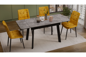 Стол обеденный раздвижной Джойс Тип 1 Черный муар, Керамика матовая серый мрамор