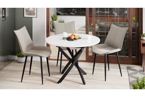 Стол обеденный раздвижной Дуглас Тип 1 Черный муар, Стекло глянцевое белое