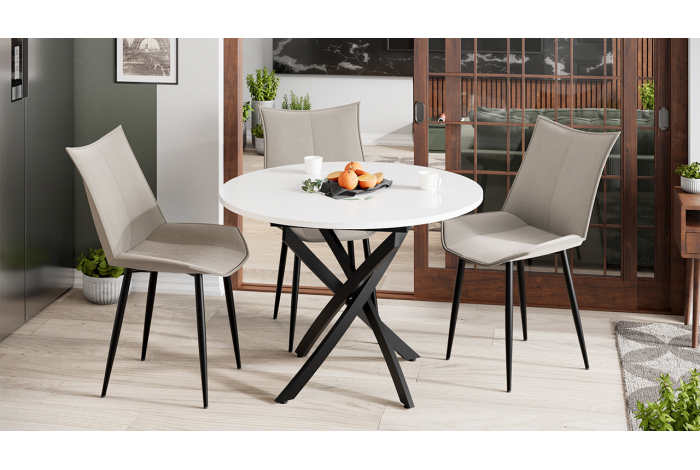 Стол обеденный раздвижной «Дуглас» Тип 1 Черный муар, Стекло глянцевое белое