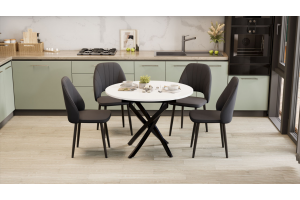 Стол обеденный раздвижной Дуглас Тип 1 Черный муар, Стекло глянцевое белое