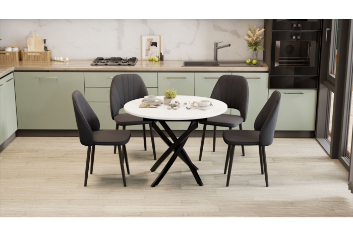 Стол обеденный раздвижной «Дуглас» Тип 1 Черный муар, Стекло глянцевое белое