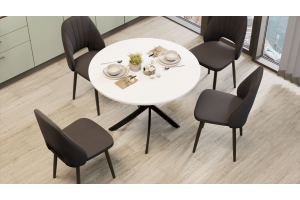 Стол обеденный раздвижной Дуглас Тип 1 Черный муар, Стекло глянцевое белое