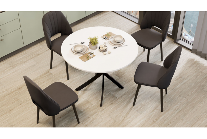 Стол обеденный раздвижной «Дуглас» Тип 1 Черный муар, Стекло глянцевое белое