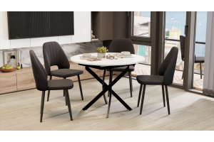 Стол обеденный раздвижной Дуглас Тип 1 Черный муар, Стекло глянцевое белое