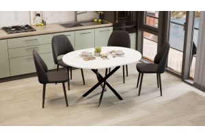 Стол обеденный раздвижной Дуглас Тип 1 Черный муар, Стекло глянцевое белое