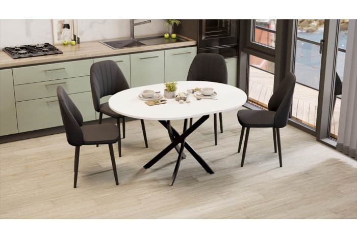 Стол обеденный раздвижной «Дуглас» Тип 1 Черный муар, Стекло глянцевое белое