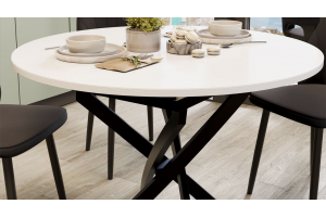 Стол обеденный раздвижной Дуглас Тип 1 Черный муар, Стекло глянцевое белое