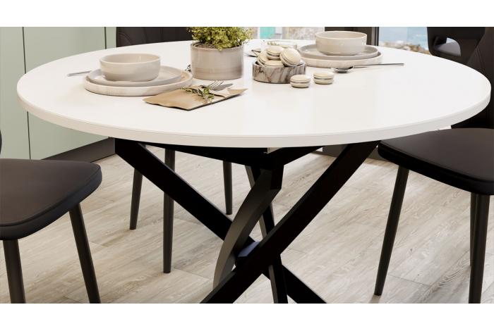 Стол обеденный раздвижной «Дуглас» Тип 1 Черный муар, Стекло глянцевое белое