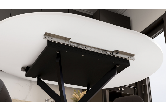 Стол обеденный раздвижной «Дуглас» Тип 1 Черный муар, Стекло глянцевое белое