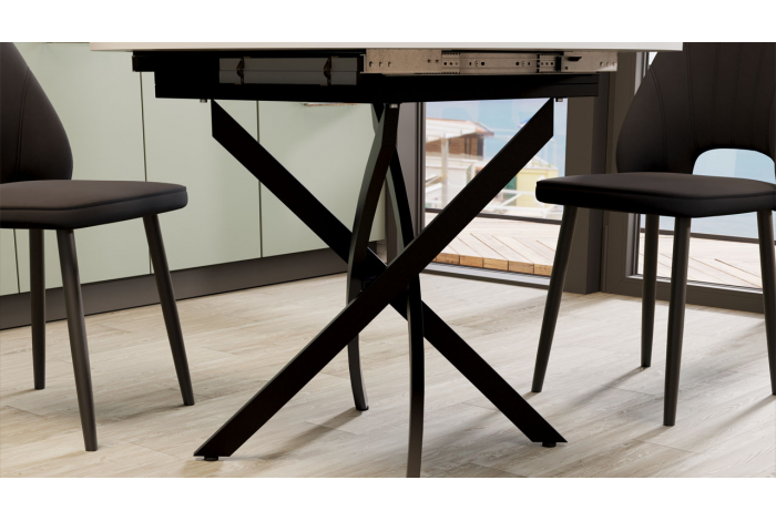 Стол обеденный раздвижной «Дуглас» Тип 1 Черный муар, Стекло глянцевое белое