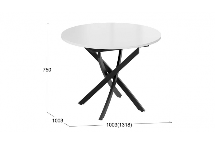 Стол обеденный раздвижной «Дуглас» Тип 1 Черный муар, Стекло глянцевое белое