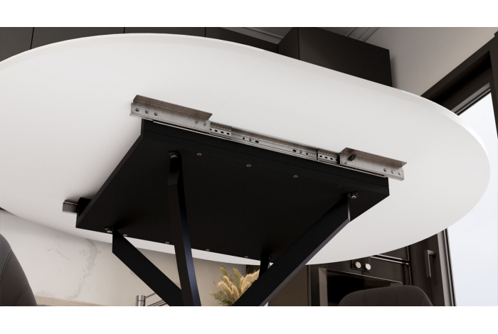 Стол обеденный раздвижной «Дуглас» Тип 1 Черный муар, Стекло матовое белый мрамор