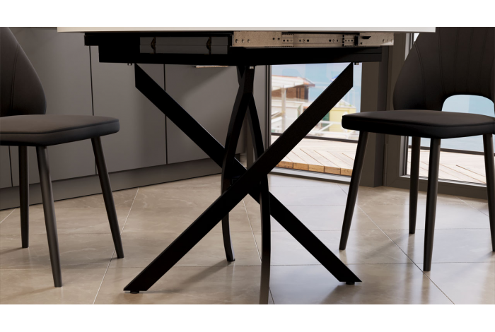 Стол обеденный раздвижной «Дуглас» Тип 1 Черный муар, Стекло матовое белый мрамор