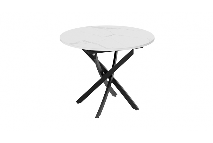 Стол обеденный раздвижной «Дуглас» Тип 1 Черный муар, Стекло матовое белый мрамор