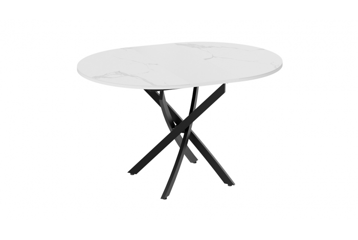 Стол обеденный раздвижной «Дуглас» Тип 1 Черный муар, Стекло матовое белый мрамор