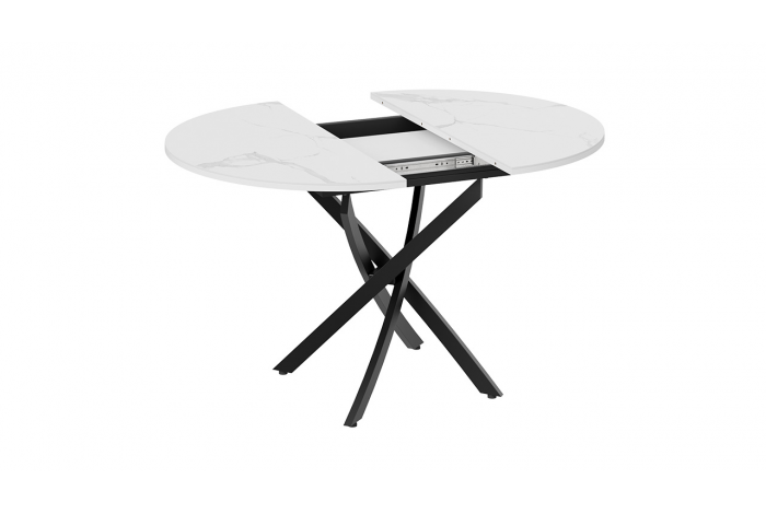 Стол обеденный раздвижной «Дуглас» Тип 1 Черный муар, Стекло матовое белый мрамор